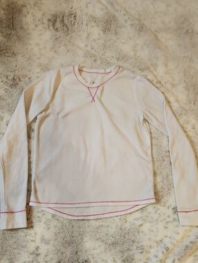 Gurl's White Long Sleeve Thermal Top with Pink Contrast Stitching